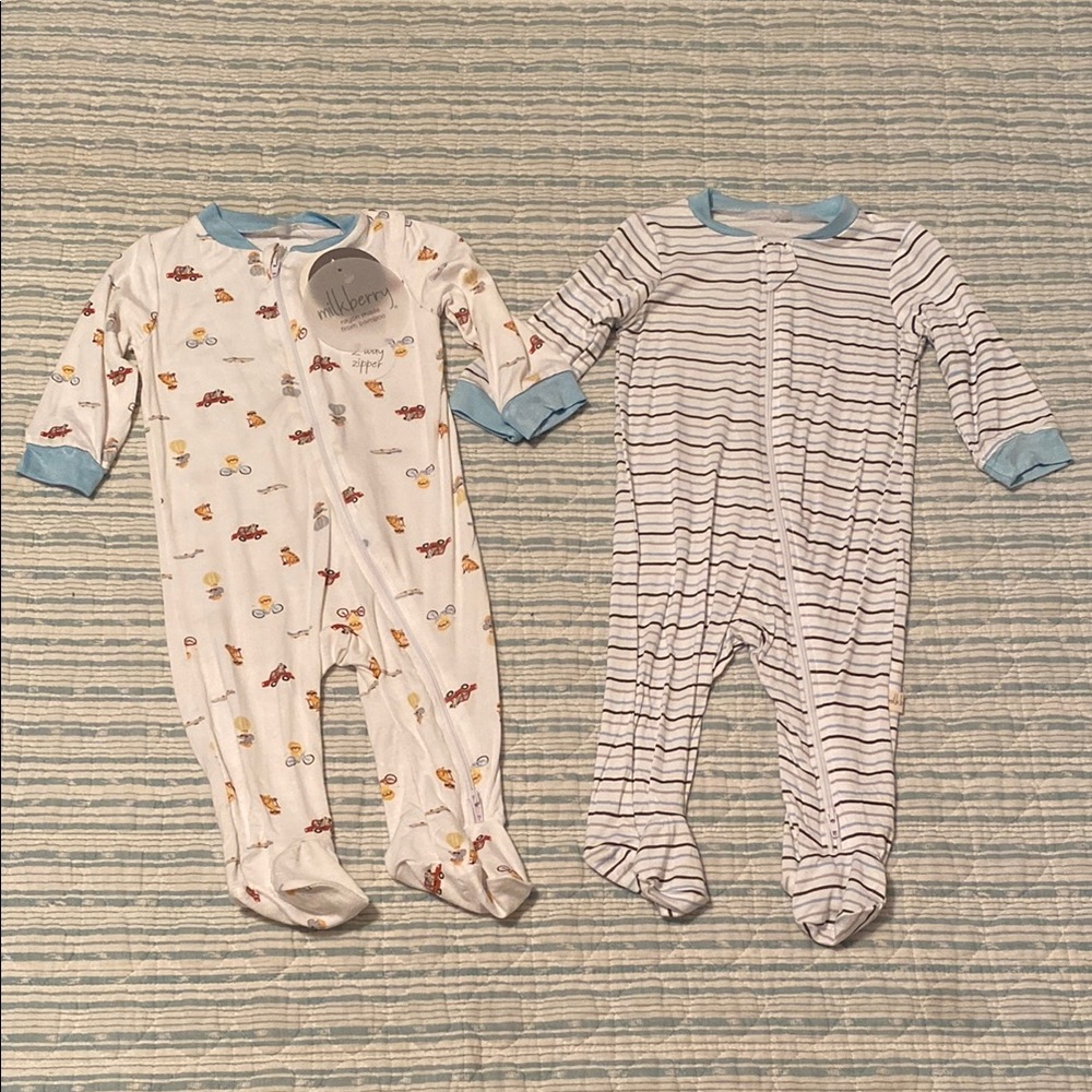 Baby Boy Bamboo Footie Sleeper - 2 Pc Set - 2 way zipper - 3-6 months